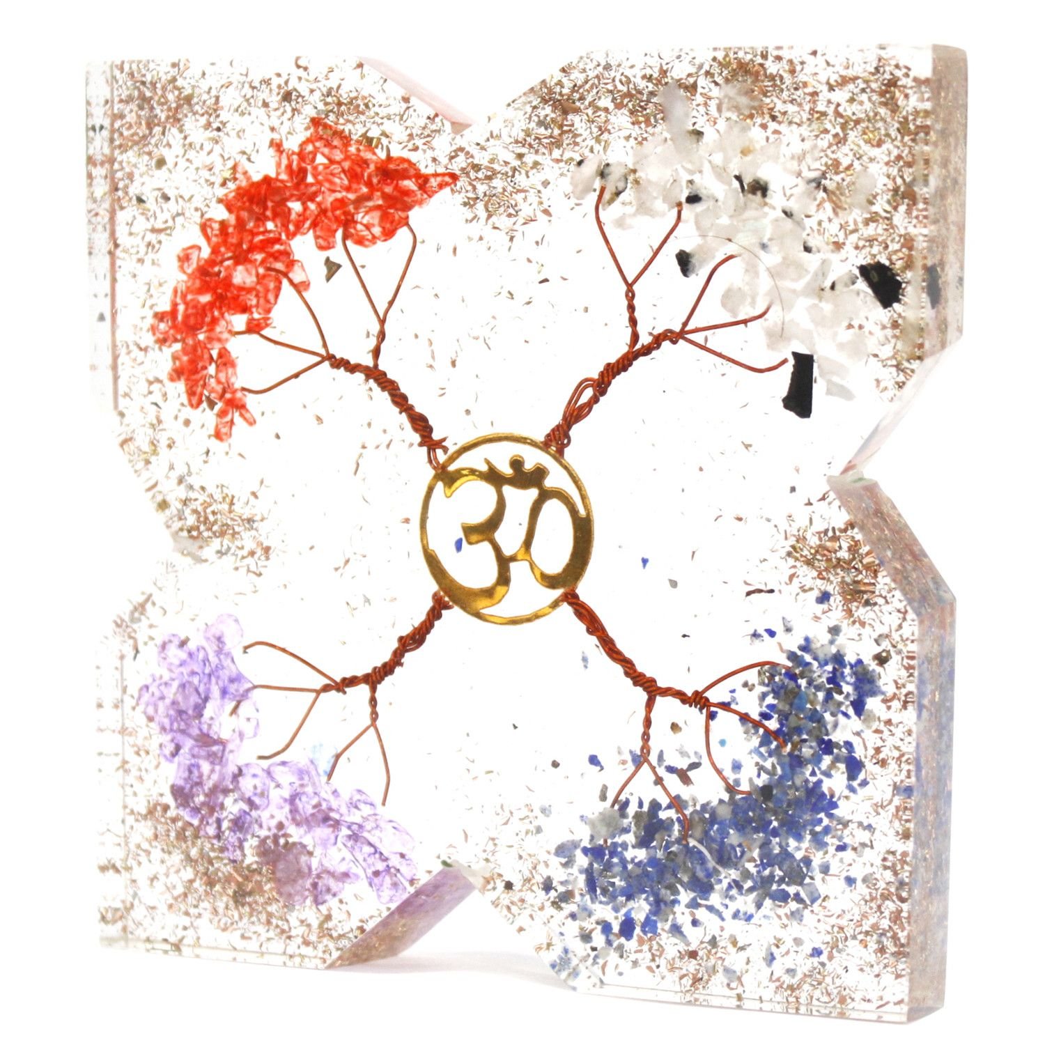 Orgonita de oficina - Cobre con diseño 4 arboles - 10x10 cm.