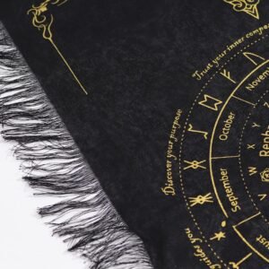 Tela de adivinación con péndulo de bruja antigua - Rostro del Sol - Negro y Oro