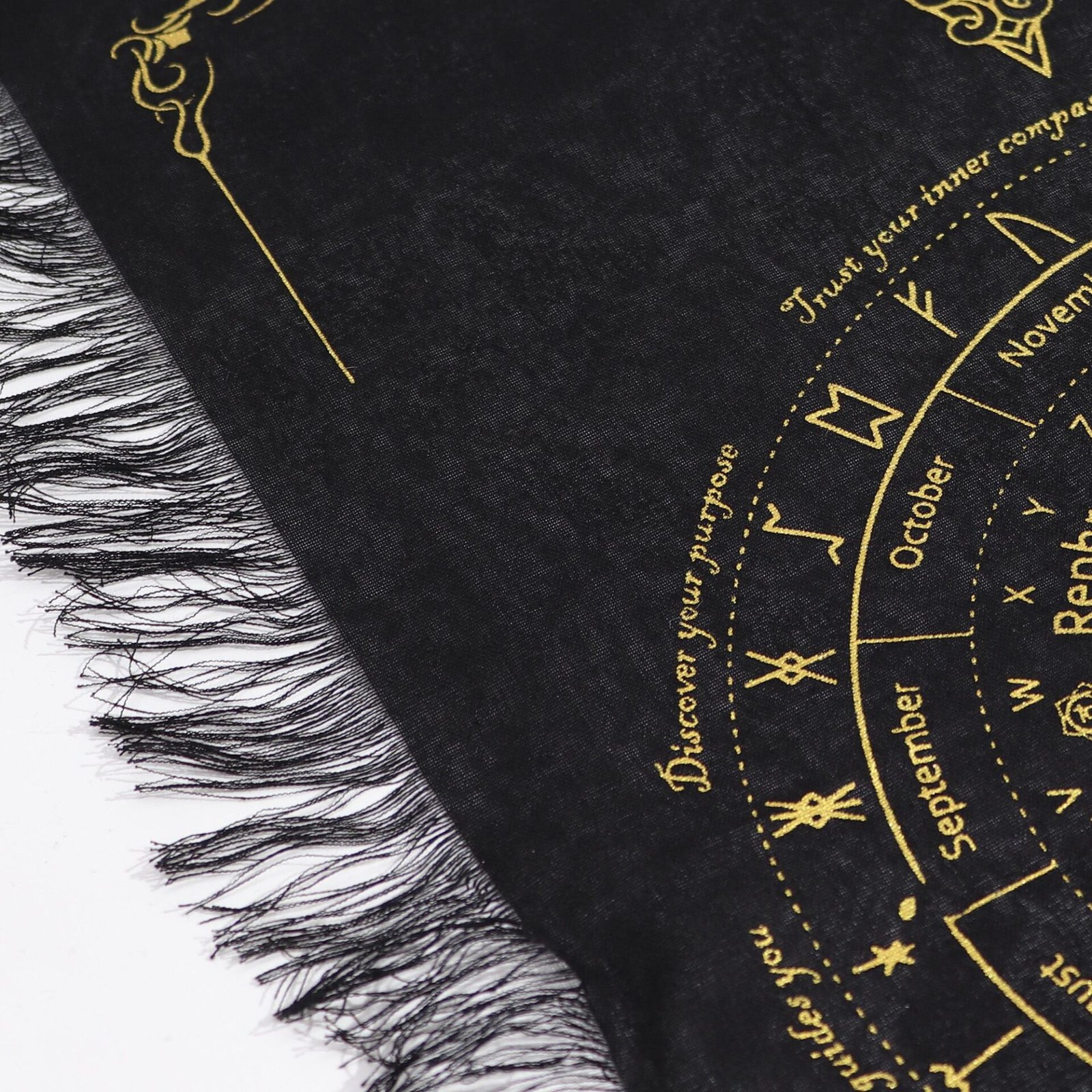 Tela de adivinación con péndulo de bruja antigua - Rostro del Sol - Negro y Oro