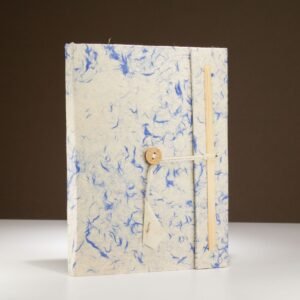 Cuaderno de algodón azul mixto Lokta grande (21x15cm) - 45 hojas - incluye marcador
