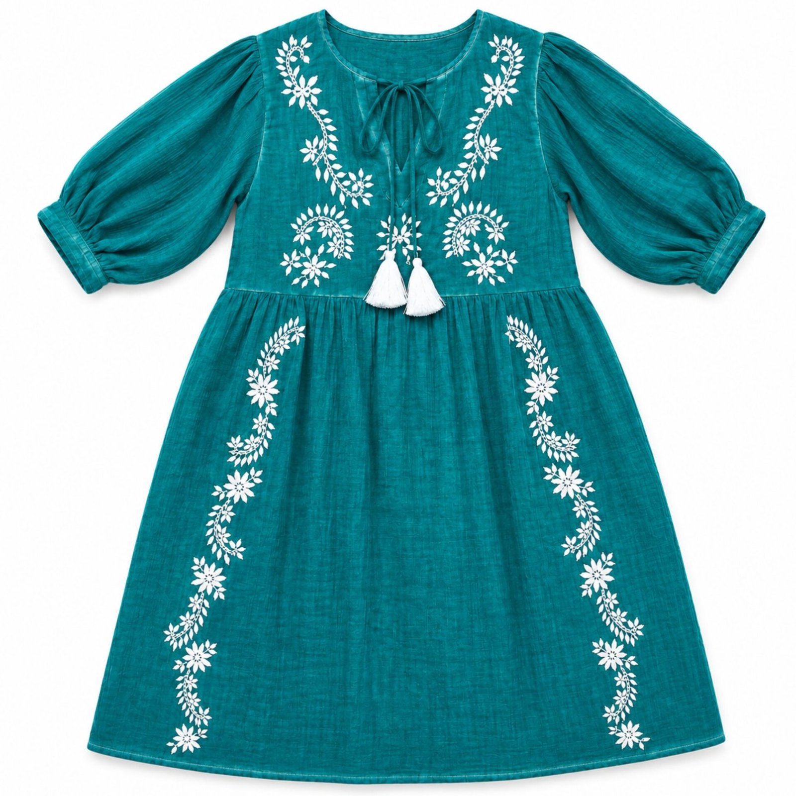 Nomad Sari On the Med Collection - Vestido - Turquesa con Bordado y Borla (L-XL)