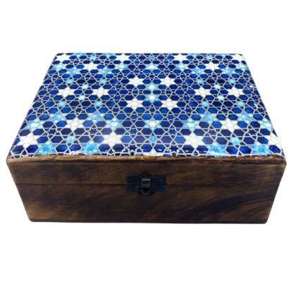 Caja Esmaltada Grande - 20x15x7.5cm - Estrellas Azules