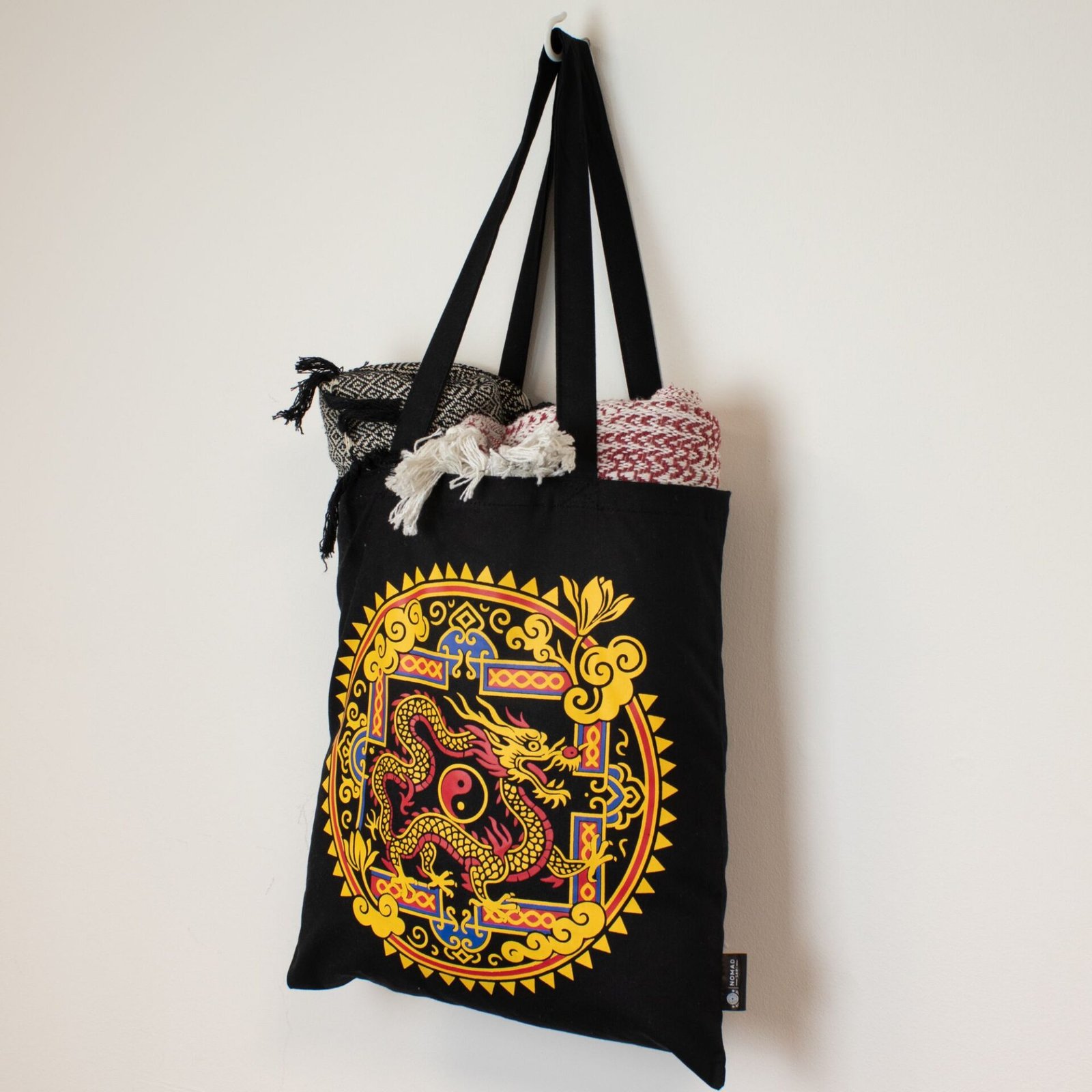 Bolso tote icónico y clásico - Dragón Yin y Yang - Negro 6 oz - Imagen 6