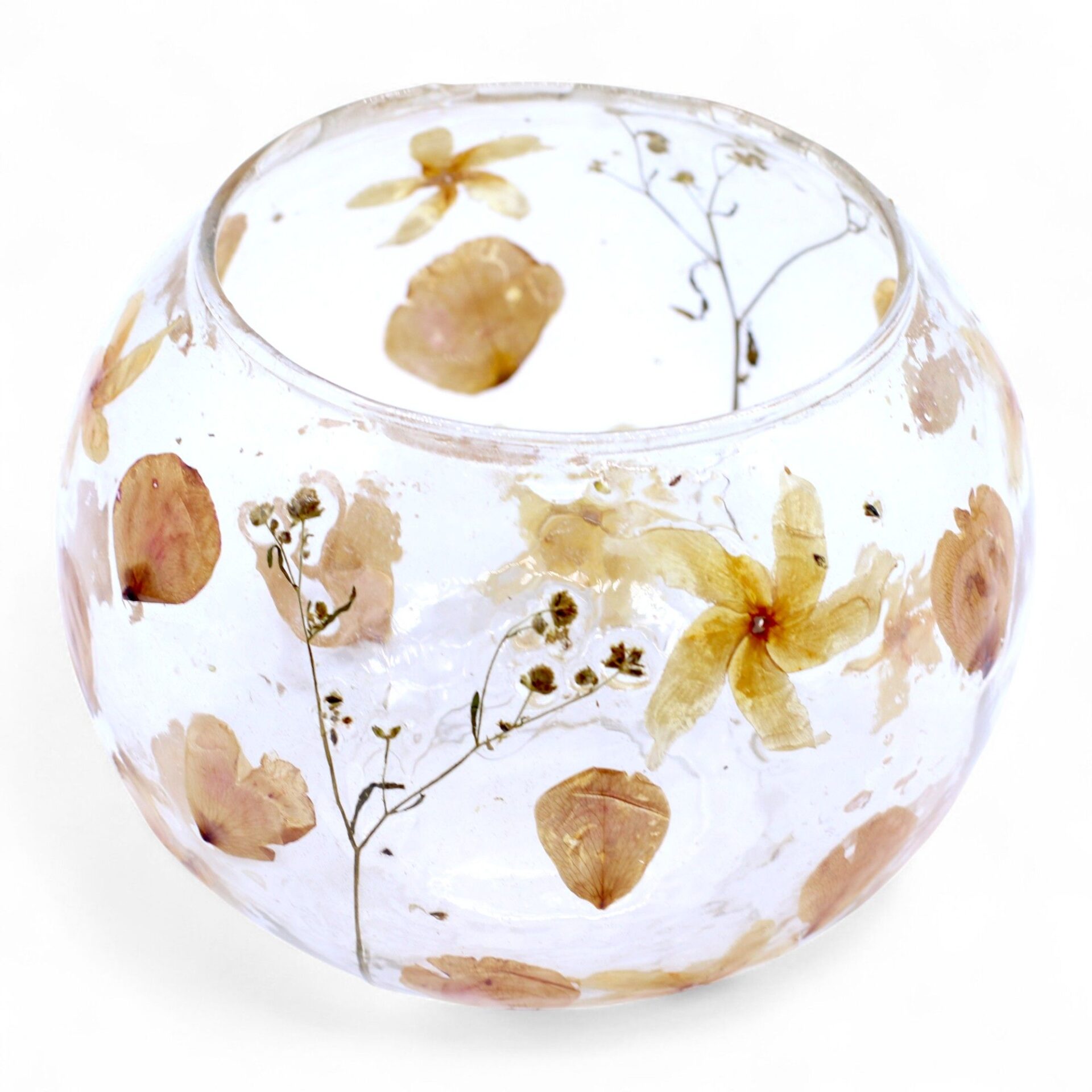 Portavelas de cristal floral natural - Cuenco grande rosa - (12x13cm) - Imagen 2