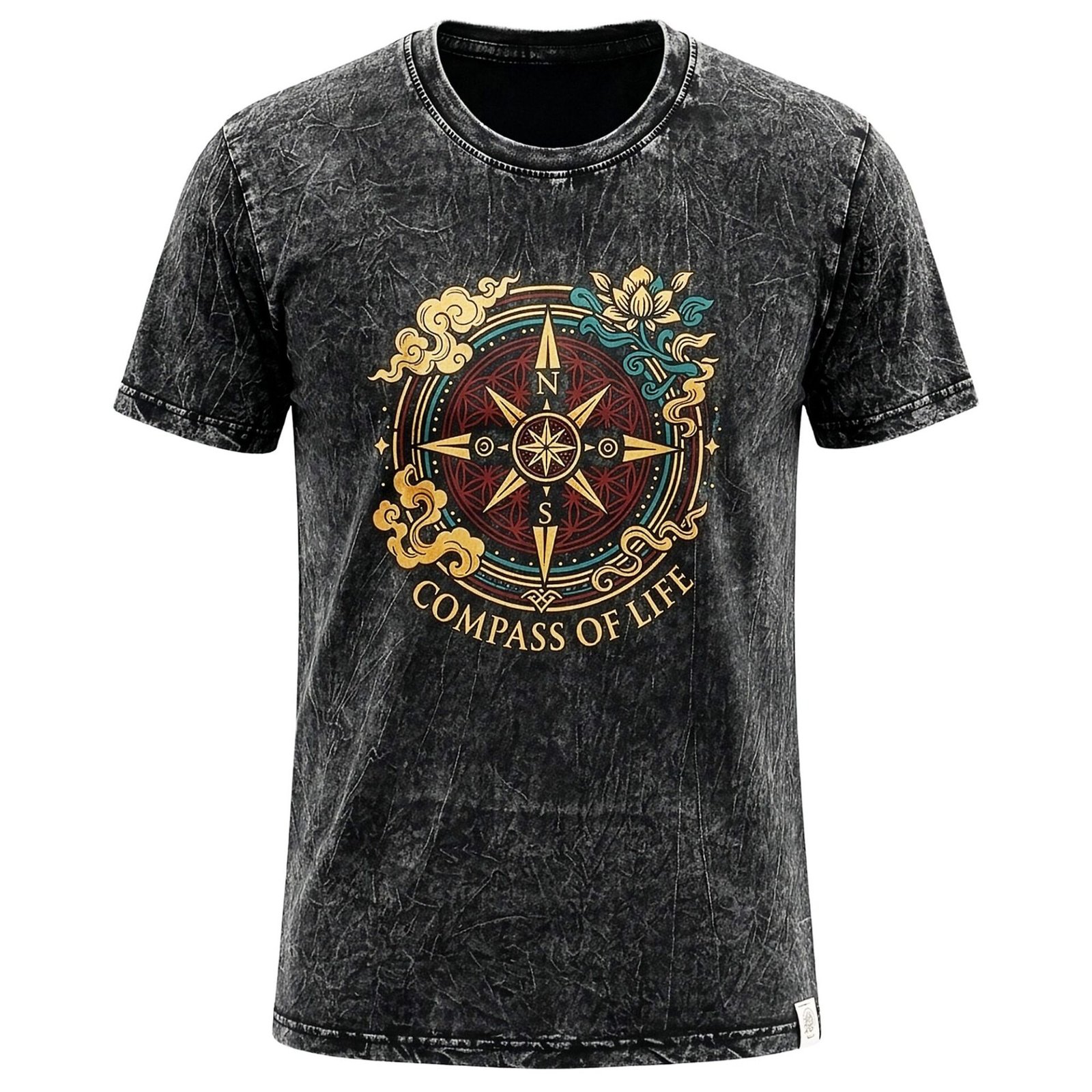 Nomad Sari Camiseta de algodón lavado a la piedra - Brújula de la Vida - Gris carbón - XL - Imagen 8