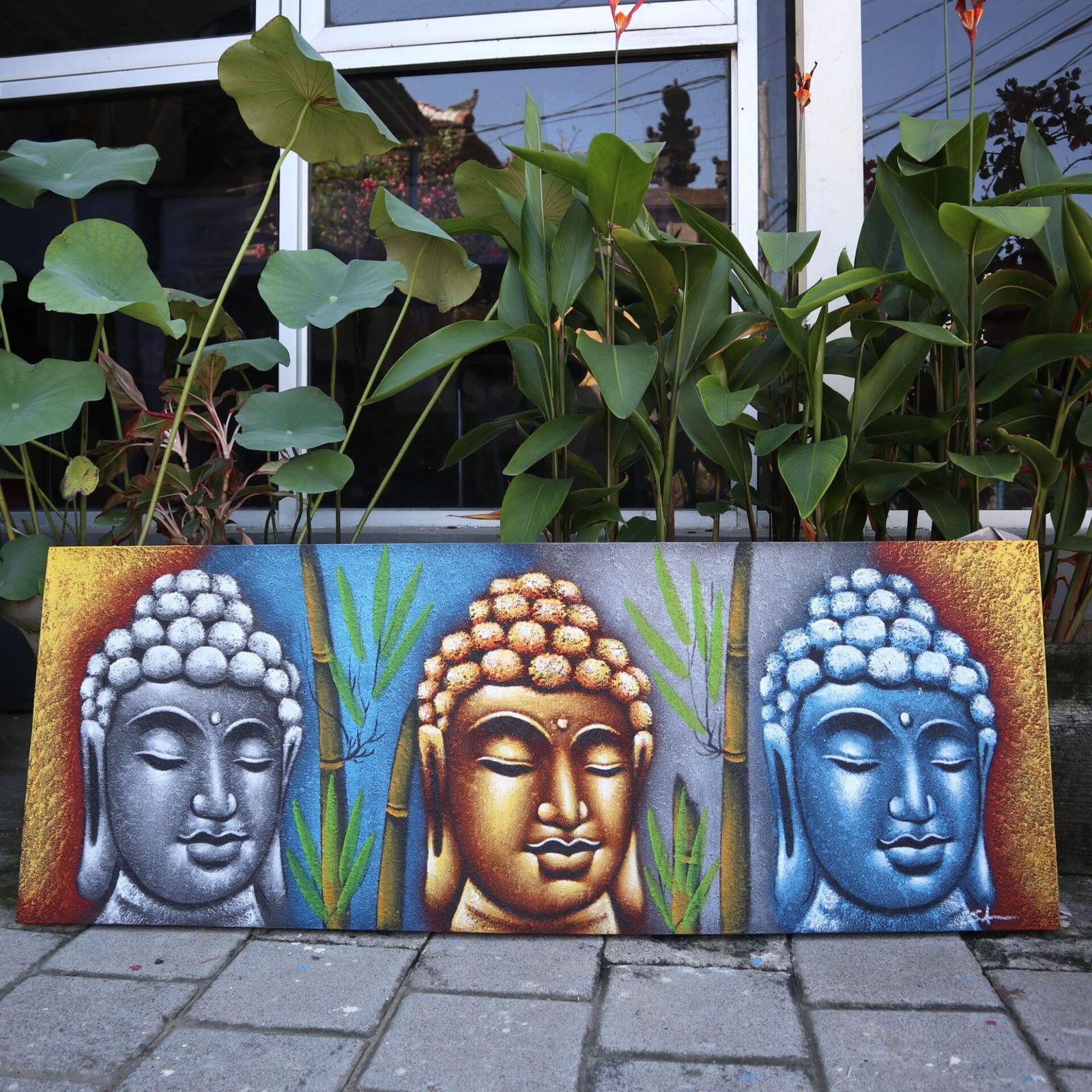 Cuadro de Buda - Tres Cabezas con Bambú - Imagen 3