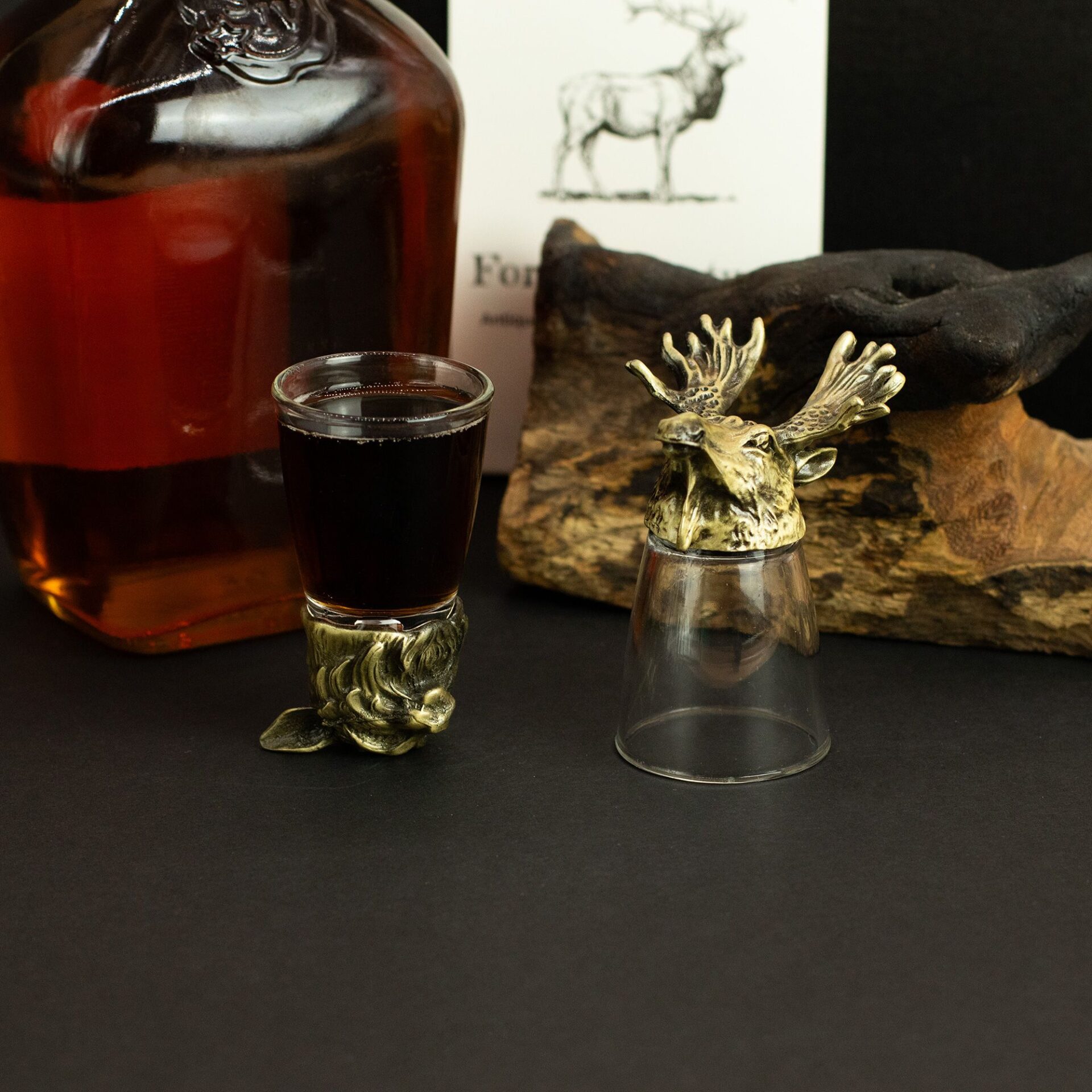Conjunto de regalo de 12 vasos de chupito Bottom Up (25ml) - Bosque y Criaturas Místicas - Bronce Antiguo - Imagen 2