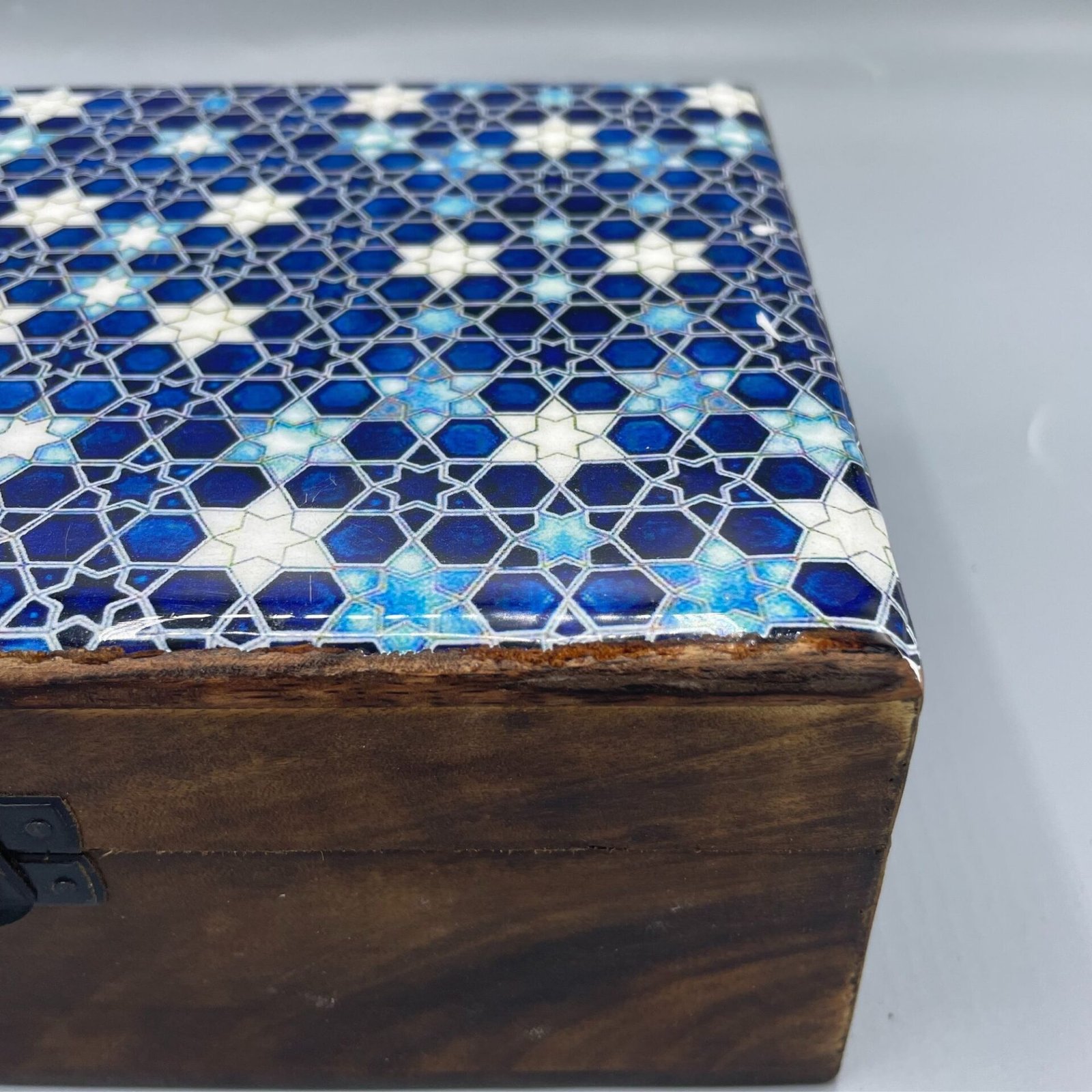 Caja Grande de Cerámica Esmaltada - 20x15x7.5cm - Estrellas Azules - Imagen 3