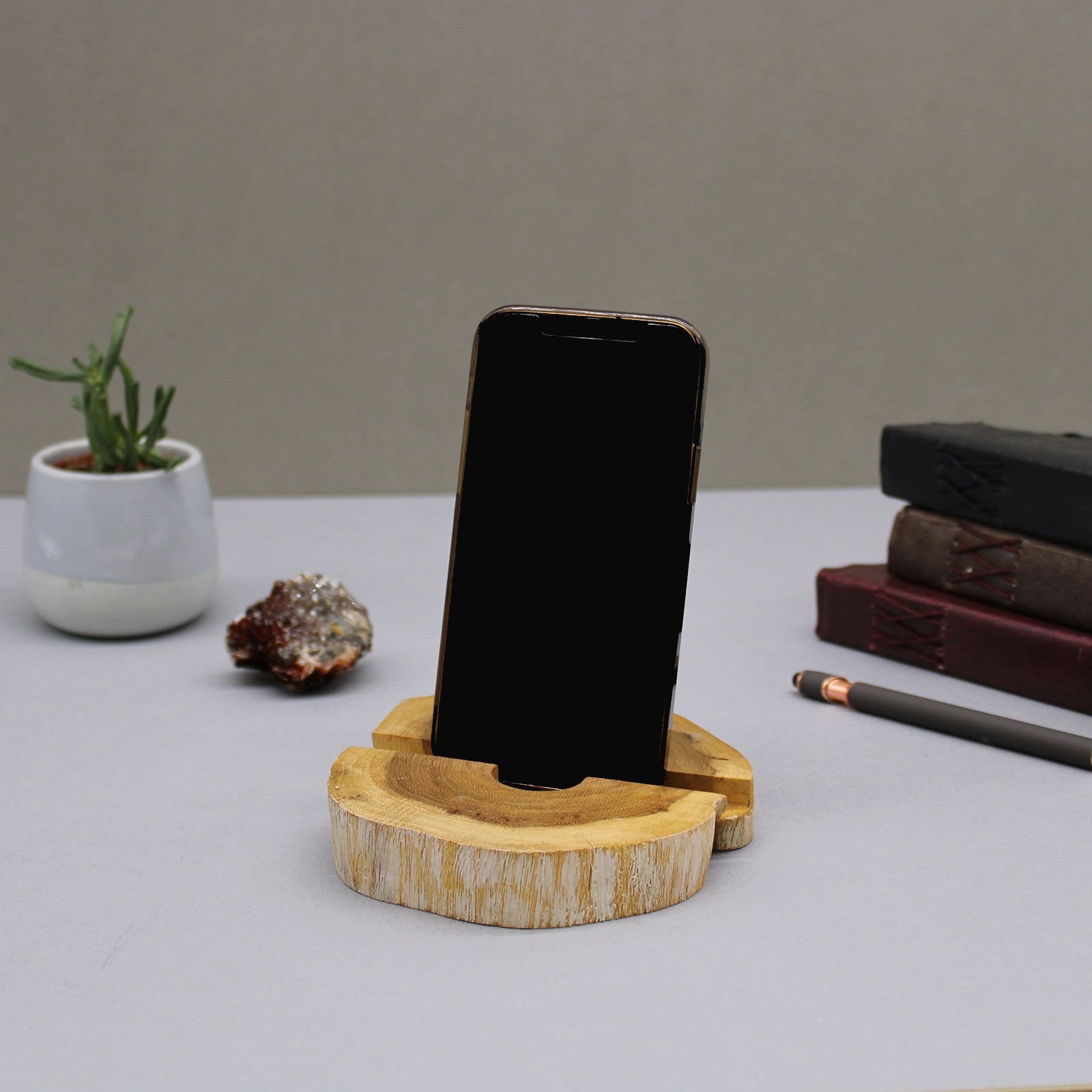 Lrg Gamal Wood Phone Holder - Whitewash - Imagen 5