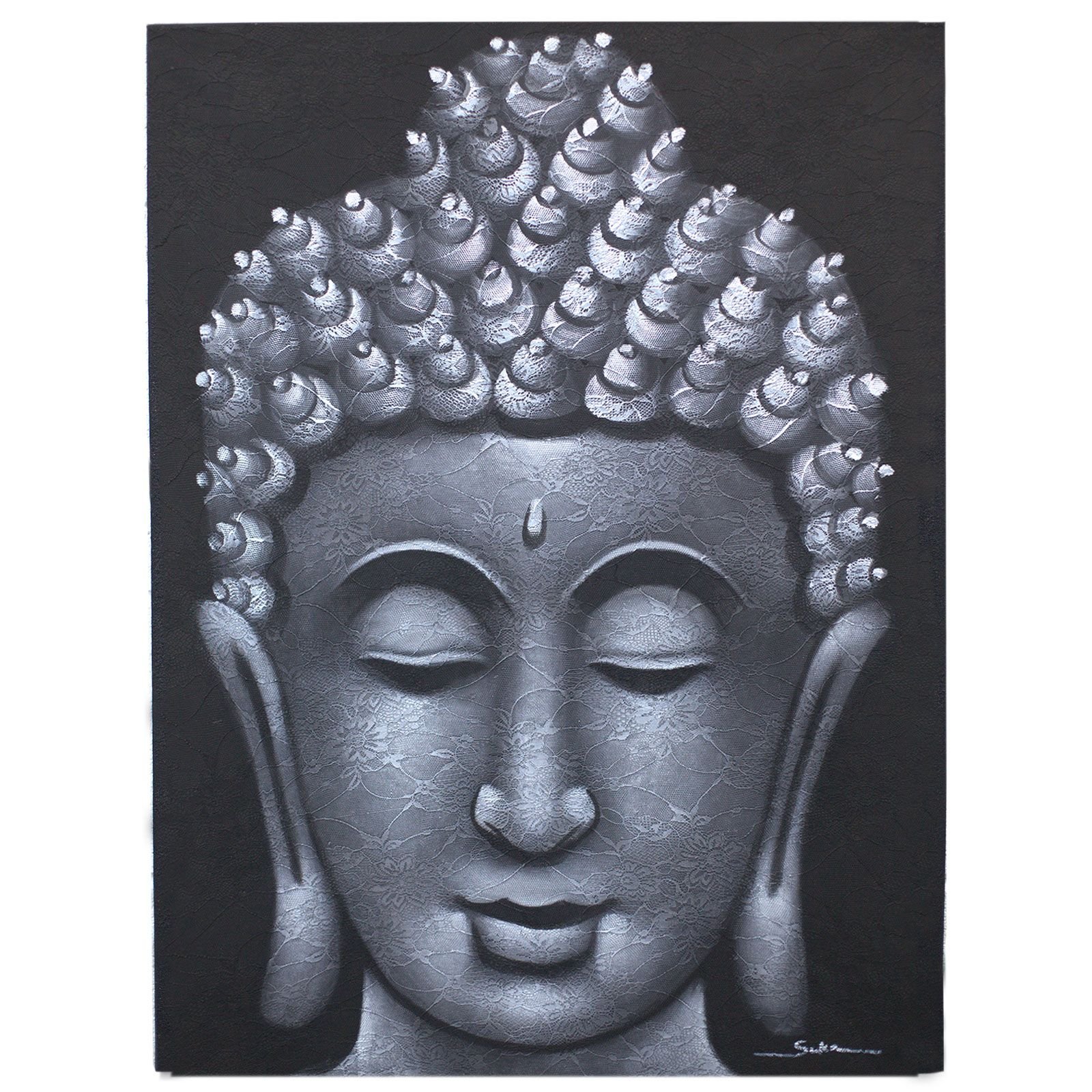 Cuadro de Buda - Detalle de Brocado en Gris - Imagen 5