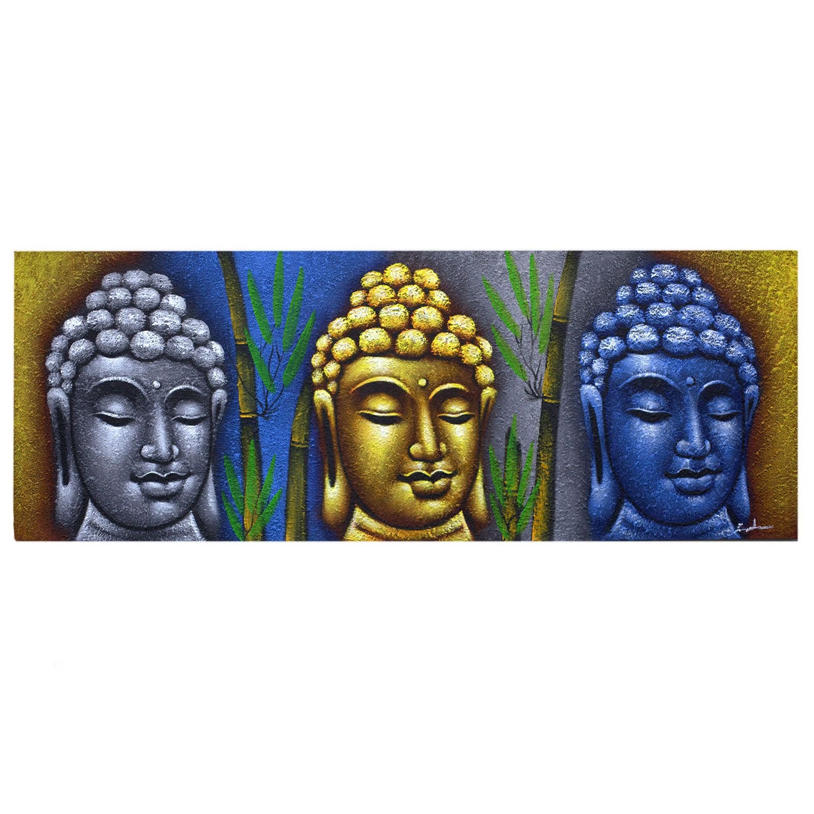 Cuadro de Buda - Tres Cabezas con Bambú - Imagen 2