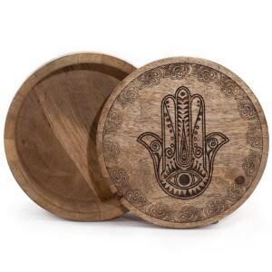 Caja redonda grande 17,5x7,5cm - Hamsa Negro