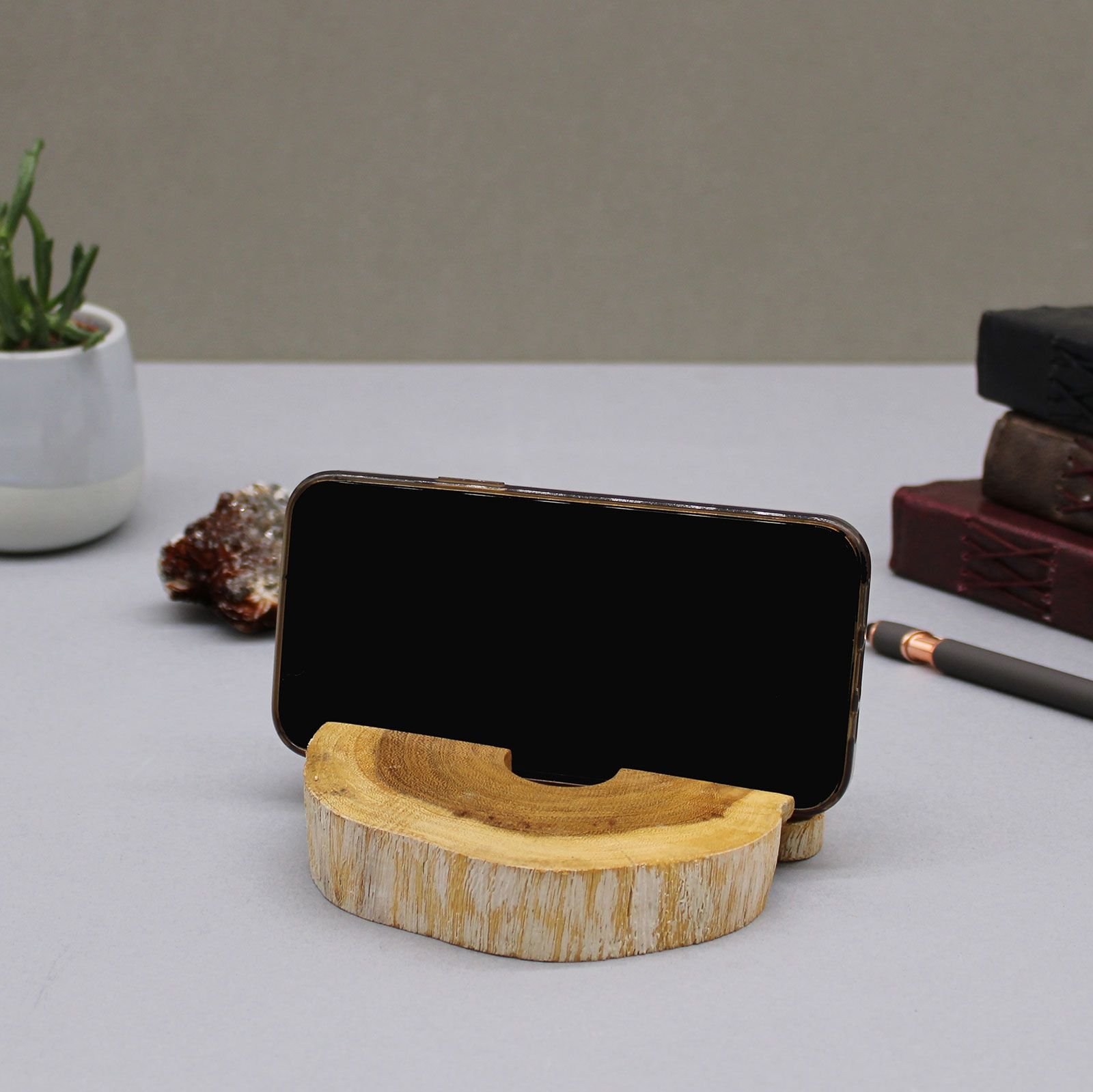 Lrg Gamal Wood Phone Holder - Whitewash - Imagen 4
