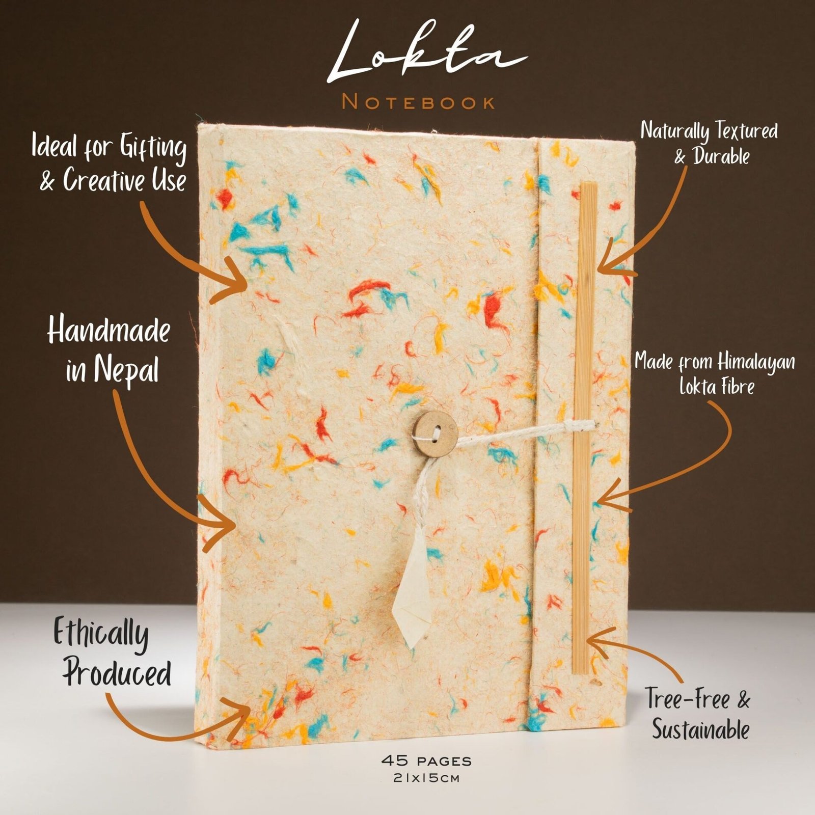 Lrg Lokta Mixed Colour Cotton Notebook (21x15cm) - 45 leafs - inc bookmark - Imagen 3