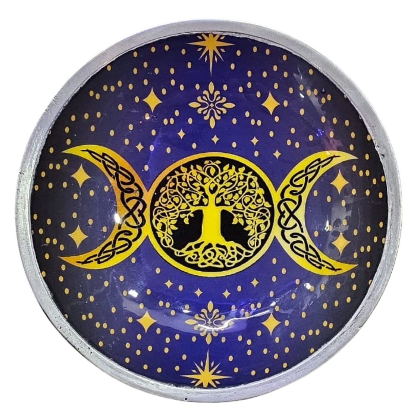 Plato de ofrendas esmaltado de tres patas - Luna triple morada