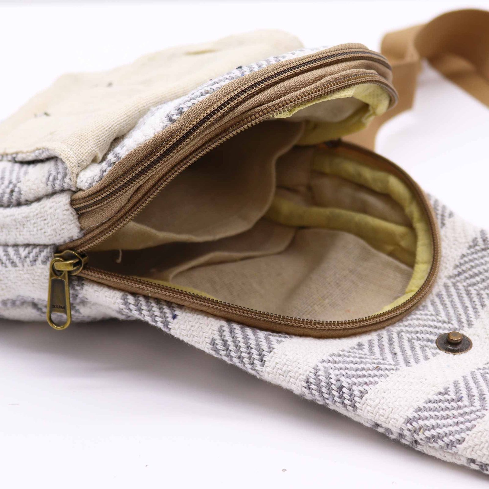Bolso Bandolera de Algodon Natural - Gris y Blanco - Imagen 2