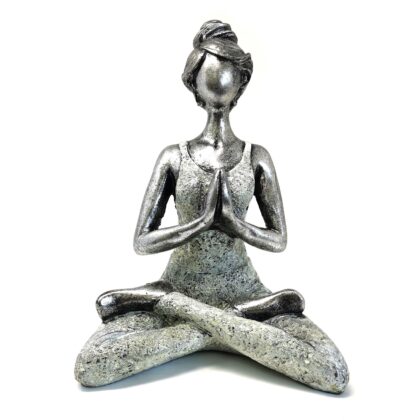 Figura femenina de yoga - Plata y blanco 24 cm.