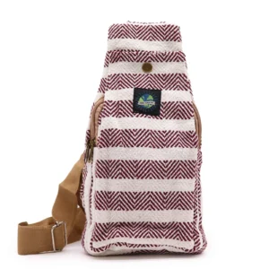 Bolso Bandolera de Algodón Natural - Burdeos y Blanco