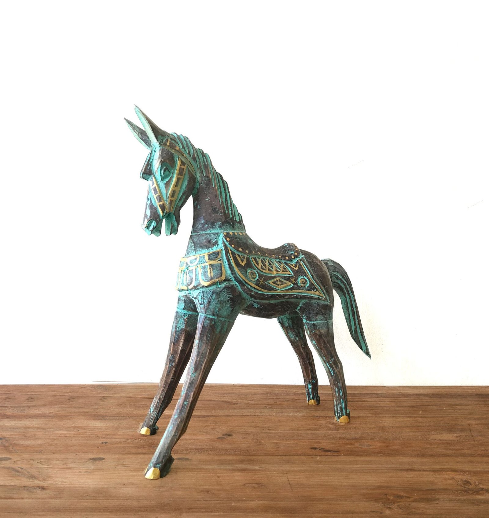 Caballo grande dorado y turquesa 32 cm - Imagen 3