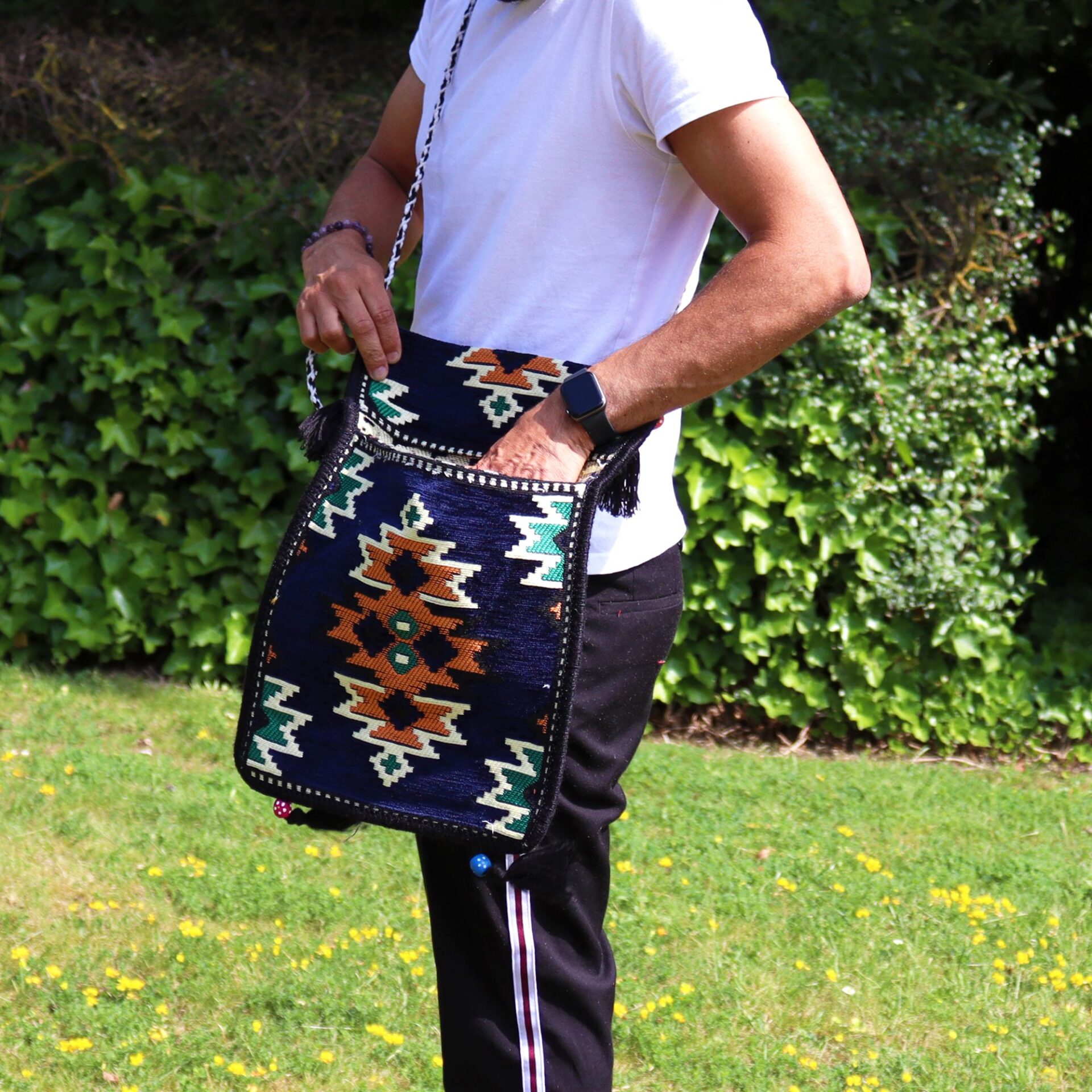 Bolso bandolera de festival Kilim azul marino oscuro - Imagen 5