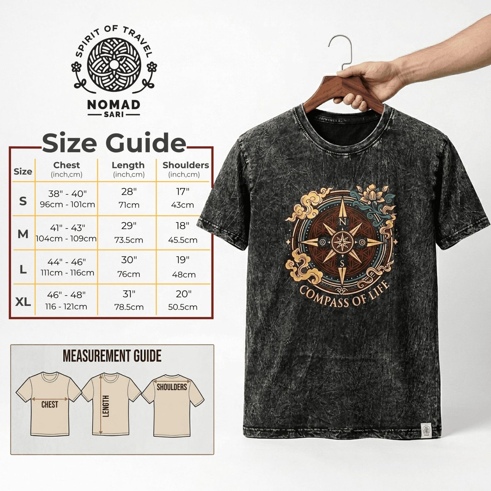 Nomad Sari Camiseta de algodón lavado a la piedra - Mandala de dragón - granate - Grande - Imagen 10