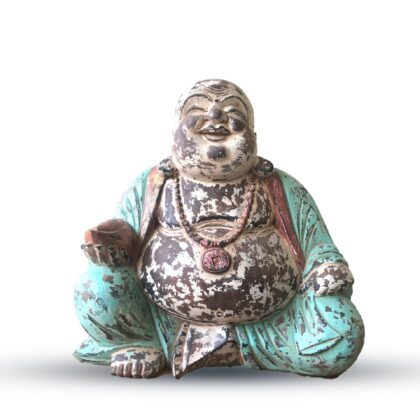 Estatua de Buda Vintage Azul Menta Tallada a Mano - 40cm - Buda Feliz