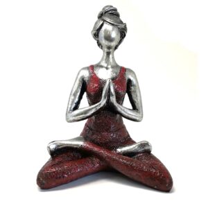 Figura femenina de yoga -  Plata y burdeos 24 cm.