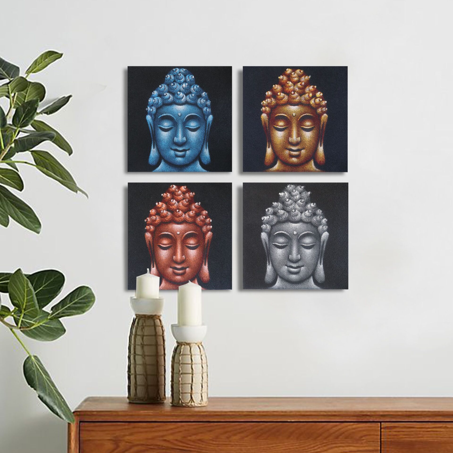Set de 4 Detalles de Cabezas de Buda en Arena 30x30cm - Imagen 2