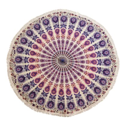 Mandala Redondo de Algodón (130 cm) pequeño - Púrpura del pavo real