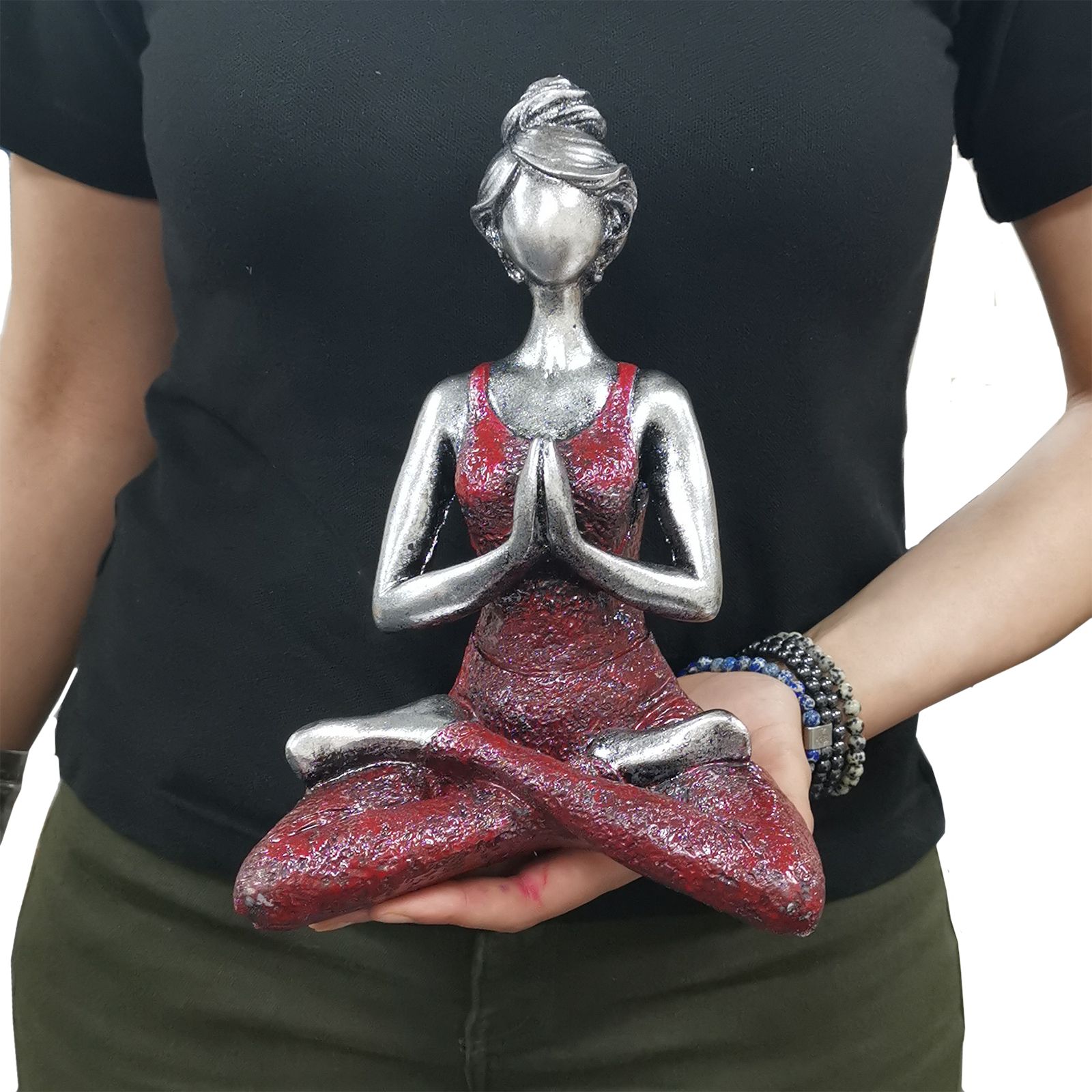 Yoga Lady Figure - Silver & Bordeaux 24cm - Imagen 3
