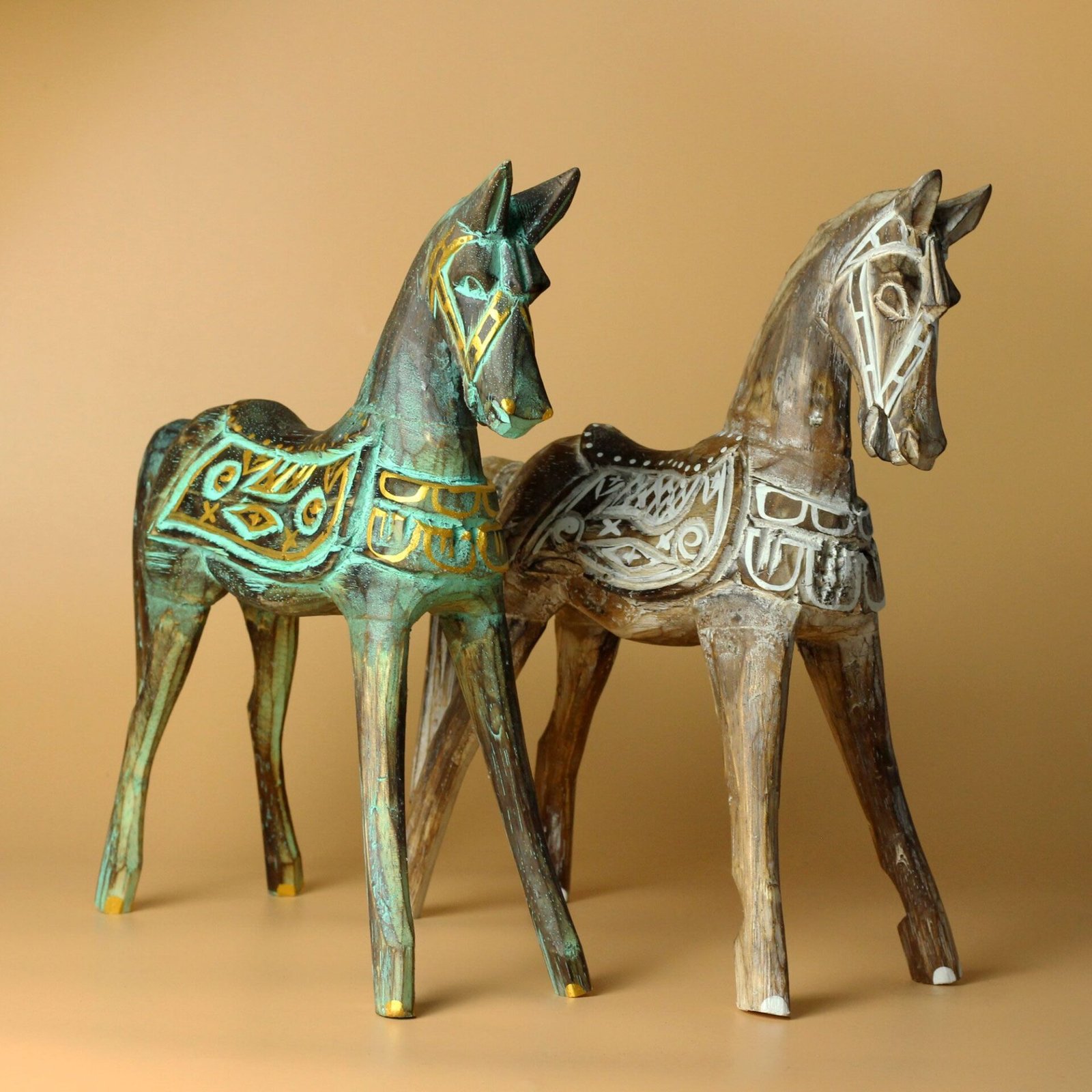 Caballo grande dorado y turquesa 32 cm - Imagen 4