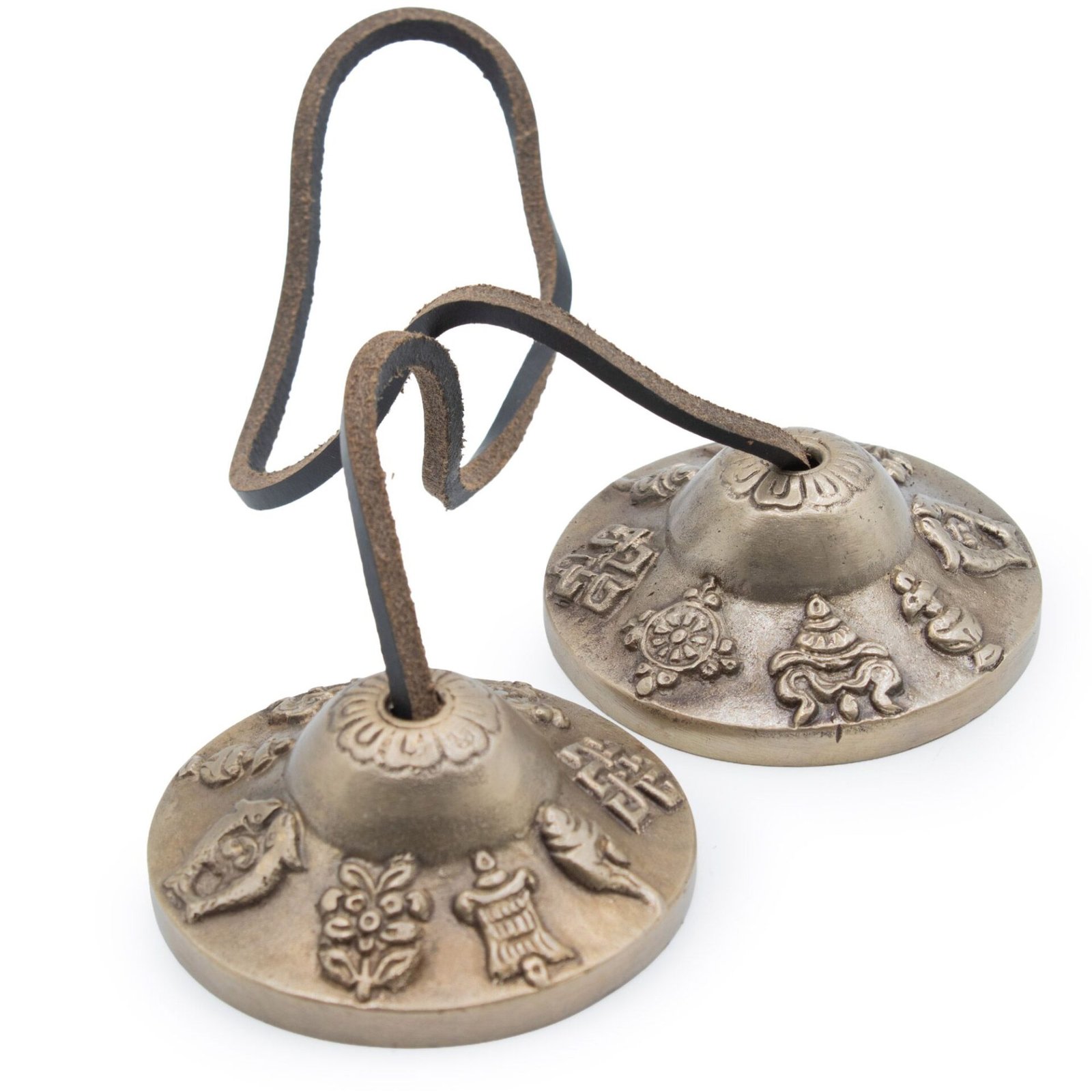 Tingsha tibetana de latón premium - Símbolos de la suerte - aprox. 6 cm (155 g)