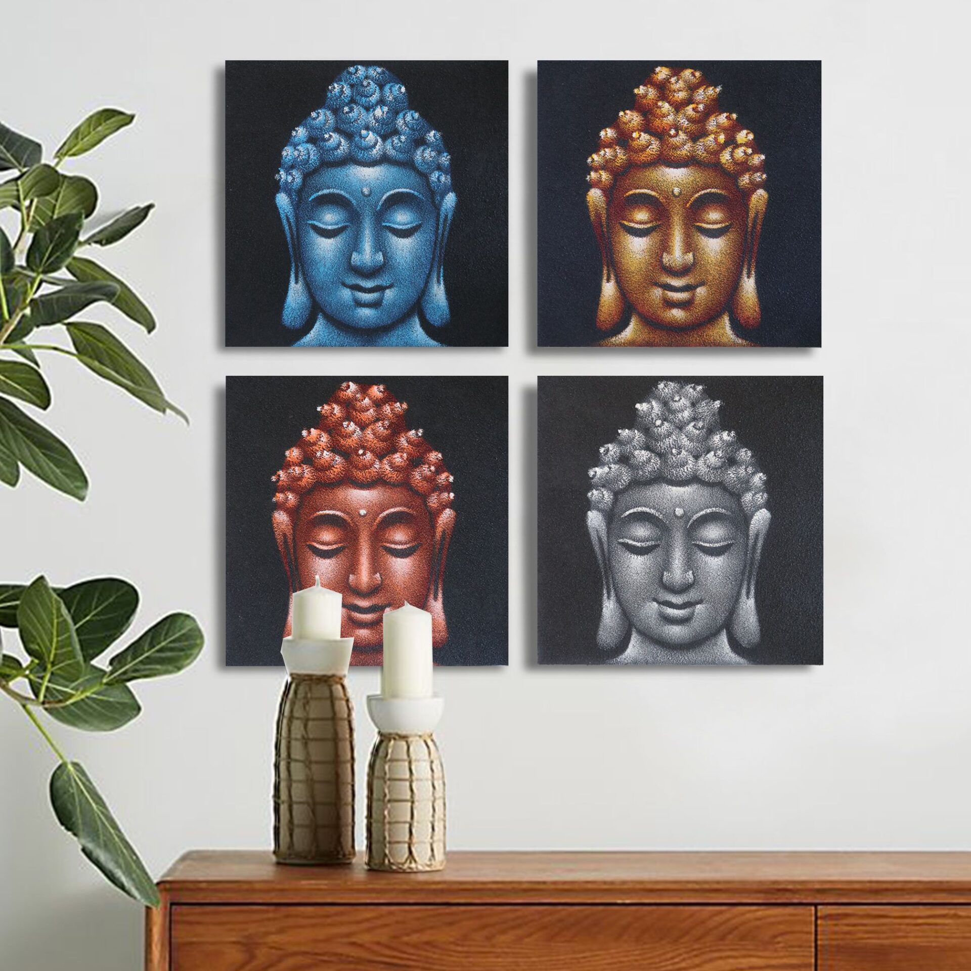 Set de 4 Detalles de Cabezas de Buda en Arena 40x40cm - Imagen 2