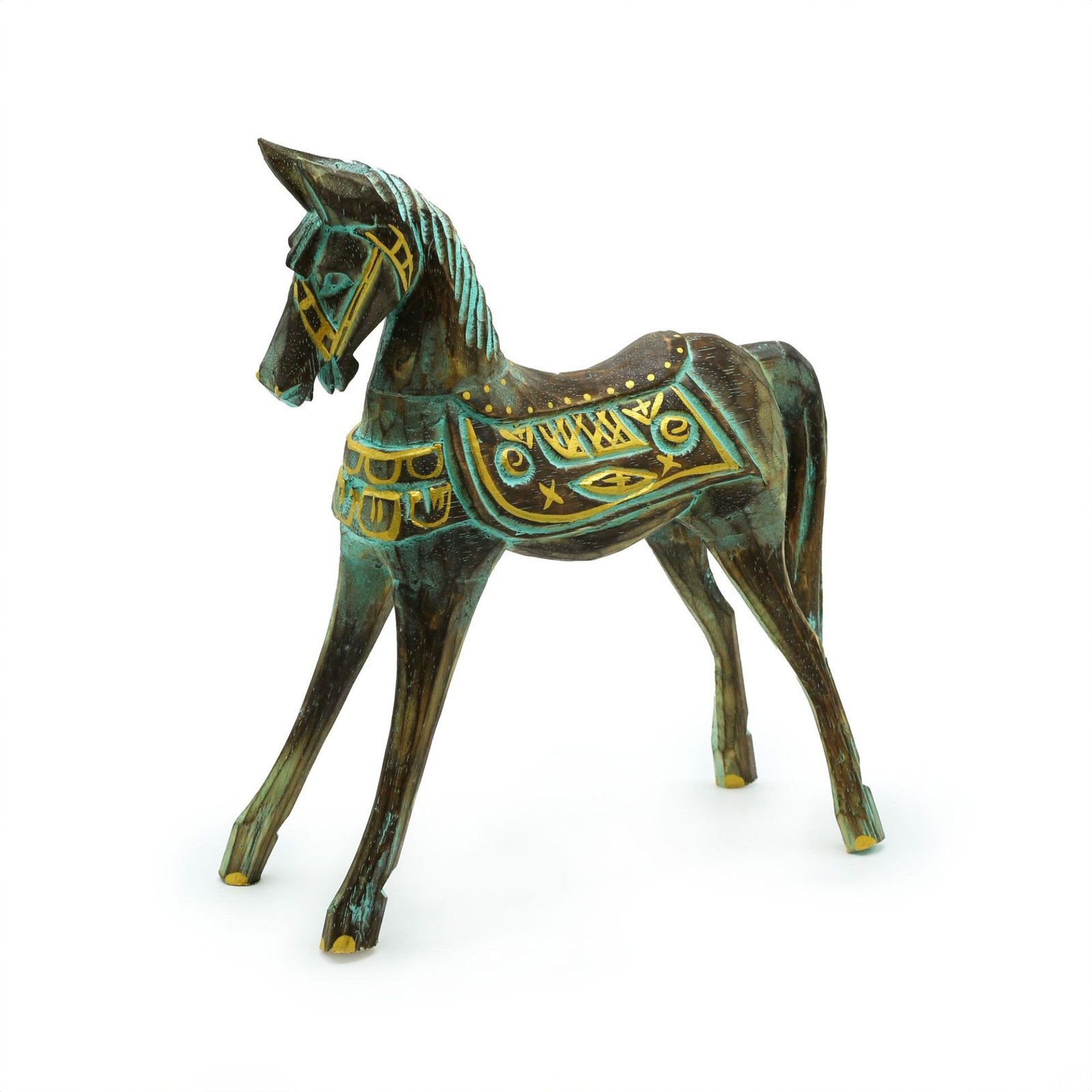 Caballo mediano dorado y turquesa 25 cm - Imagen 2