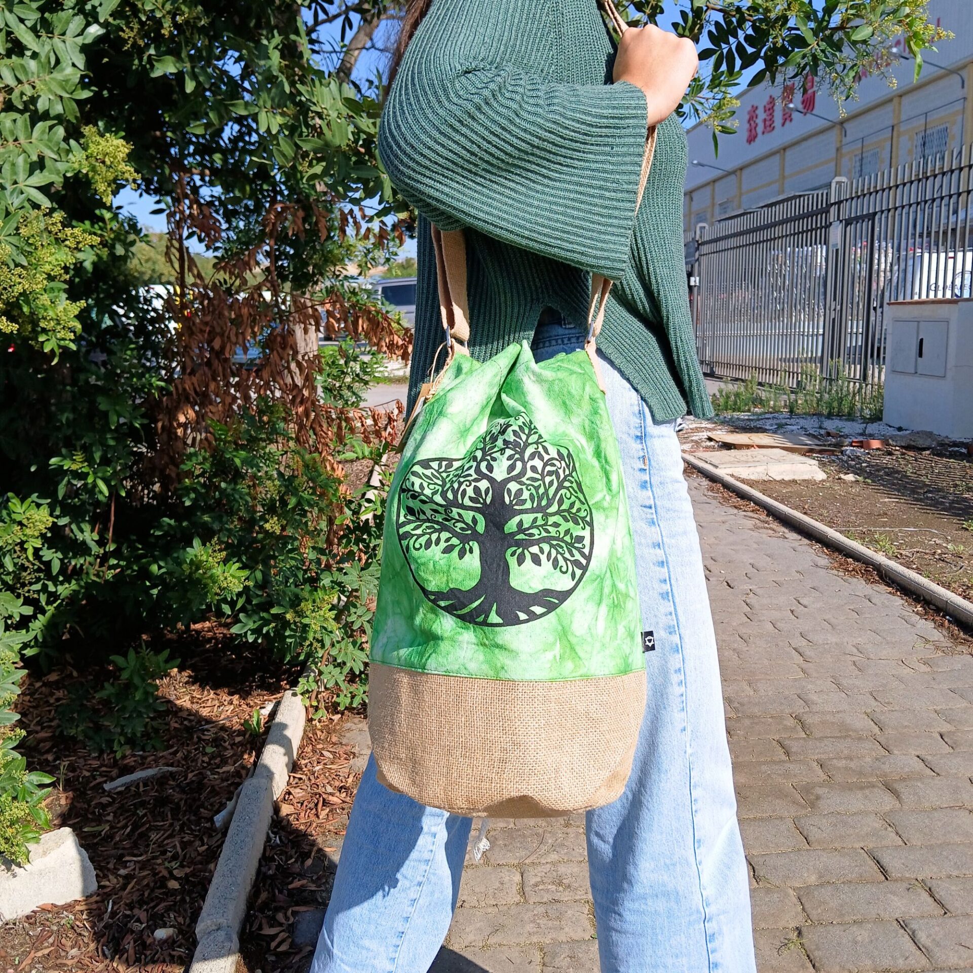 Mochila 100% Natural - Efecto Lavado Verde - Árbol de la Vida - Imagen 4