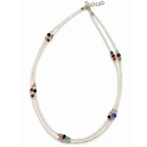 Collar fino de howlita nepalesa de doble hilera y cuentas facetadas 42 cm