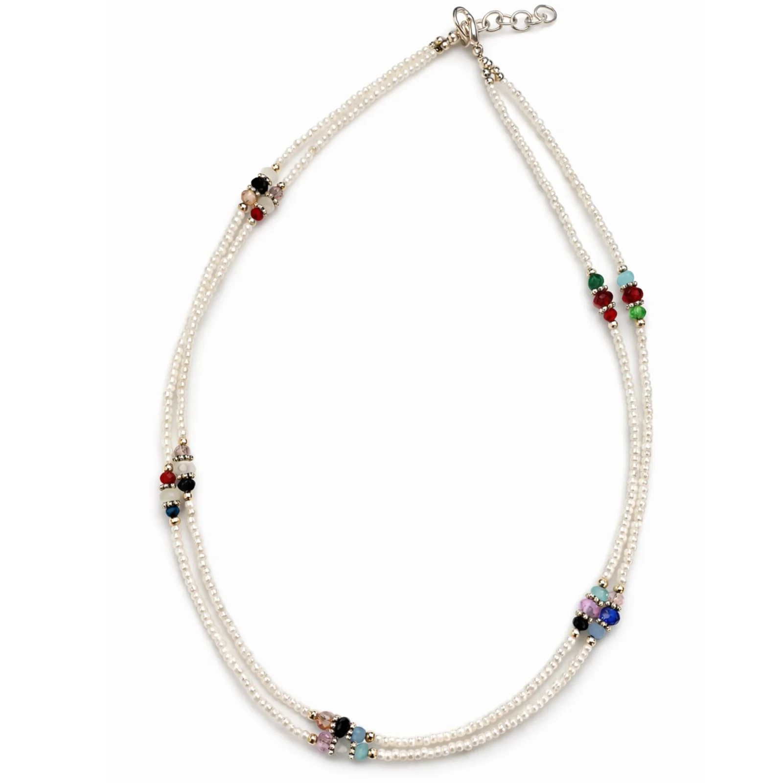 Collar fino de howlita nepalesa de doble hilera y cuentas facetadas 42 cm