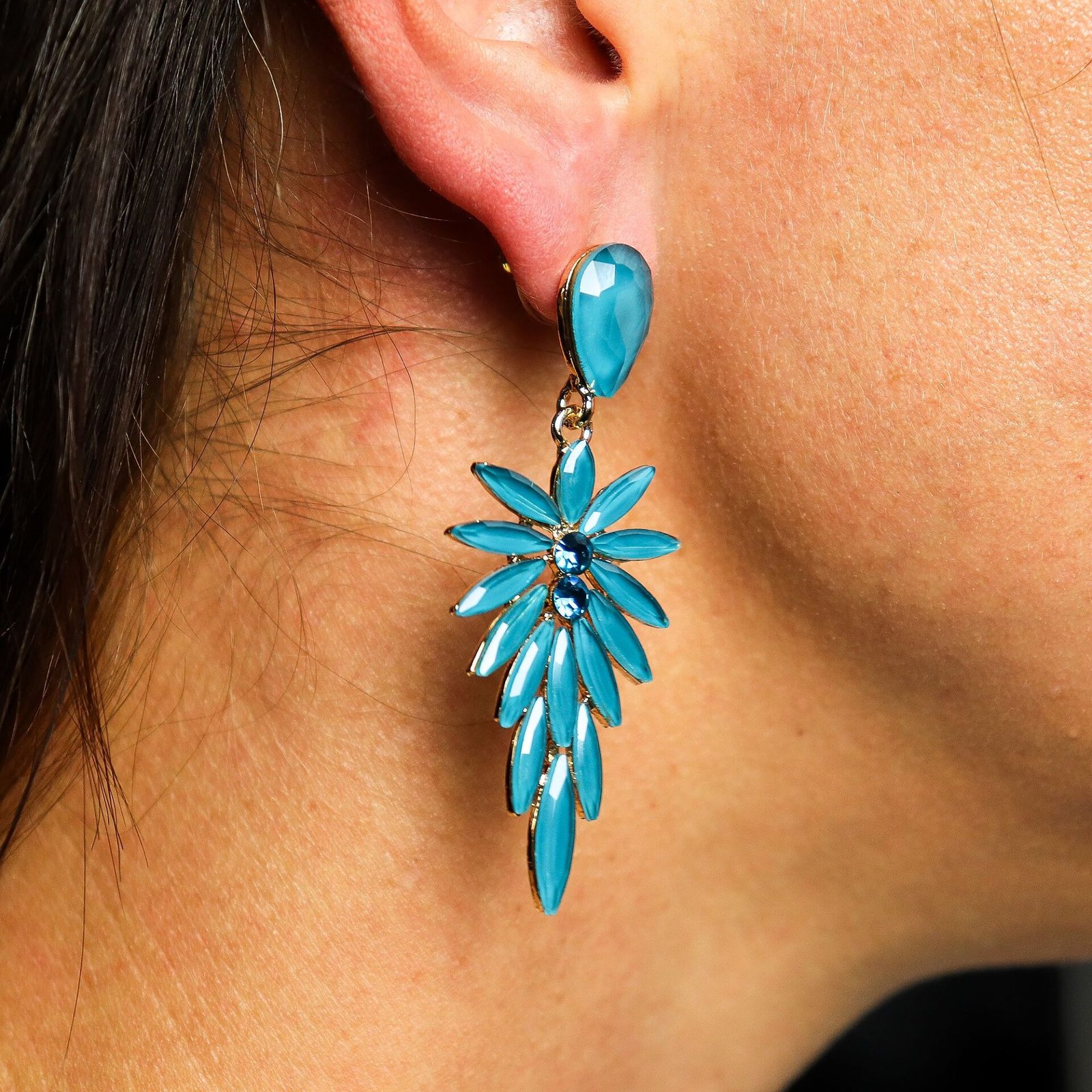 Pendientes de Cristal Vintage - Largo - Verde Turquesa - Imagen 2