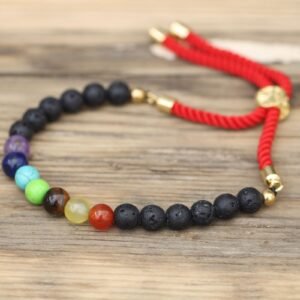 Pulsera de hilo rojo con Piedras Vólcanicas