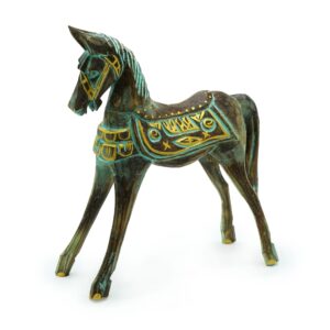 Caballo dorado y turquesa grande 32 cm.