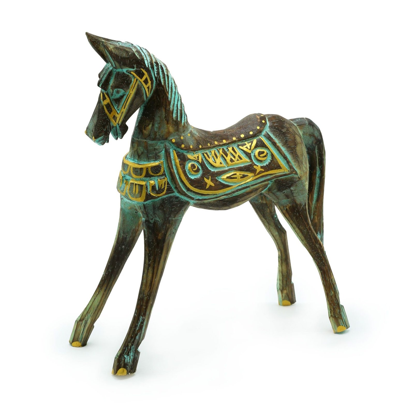 Caballo grande dorado y turquesa 32 cm - Imagen 2