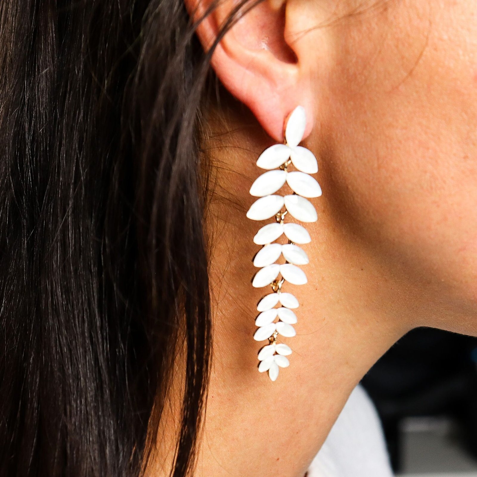 Pendientes de Cristal Vintage - Largo - Perla - Imagen 5