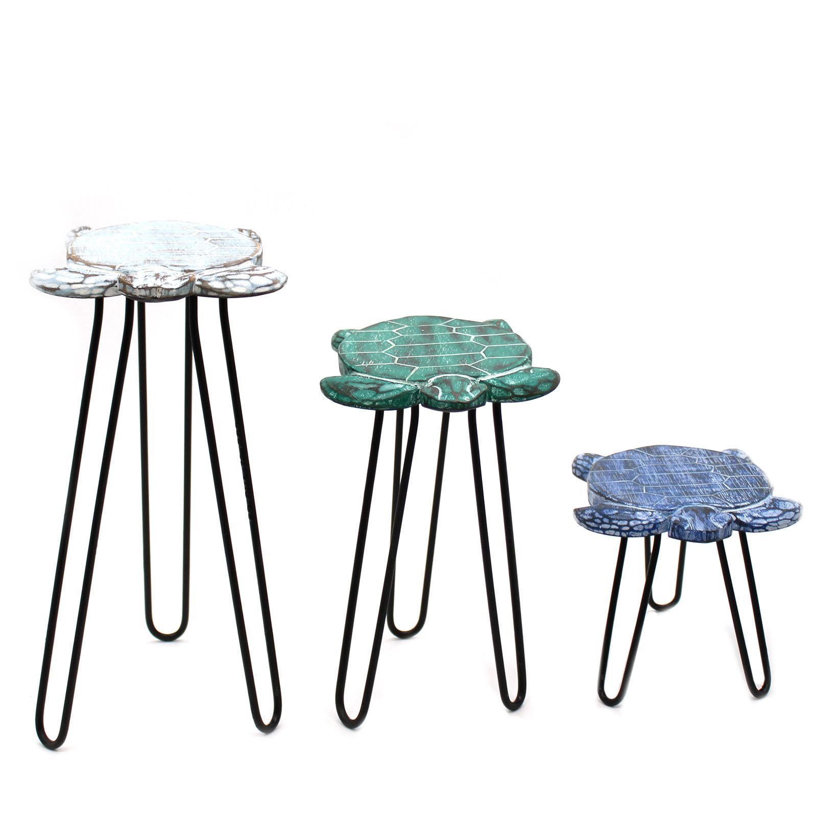 Juego de 3 maceteros de madera de Albasia - Tortugas - Imagen 3