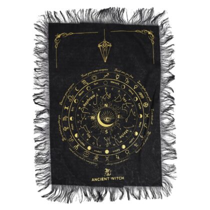 Tela de adivinación con péndulo de bruja antigua - El ojo que todo lo ve - negro y dorado