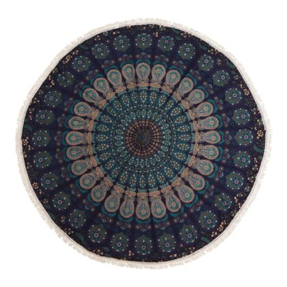 Mandala Redondo de algodón (130 cm) pequeño - Azules de pavo real