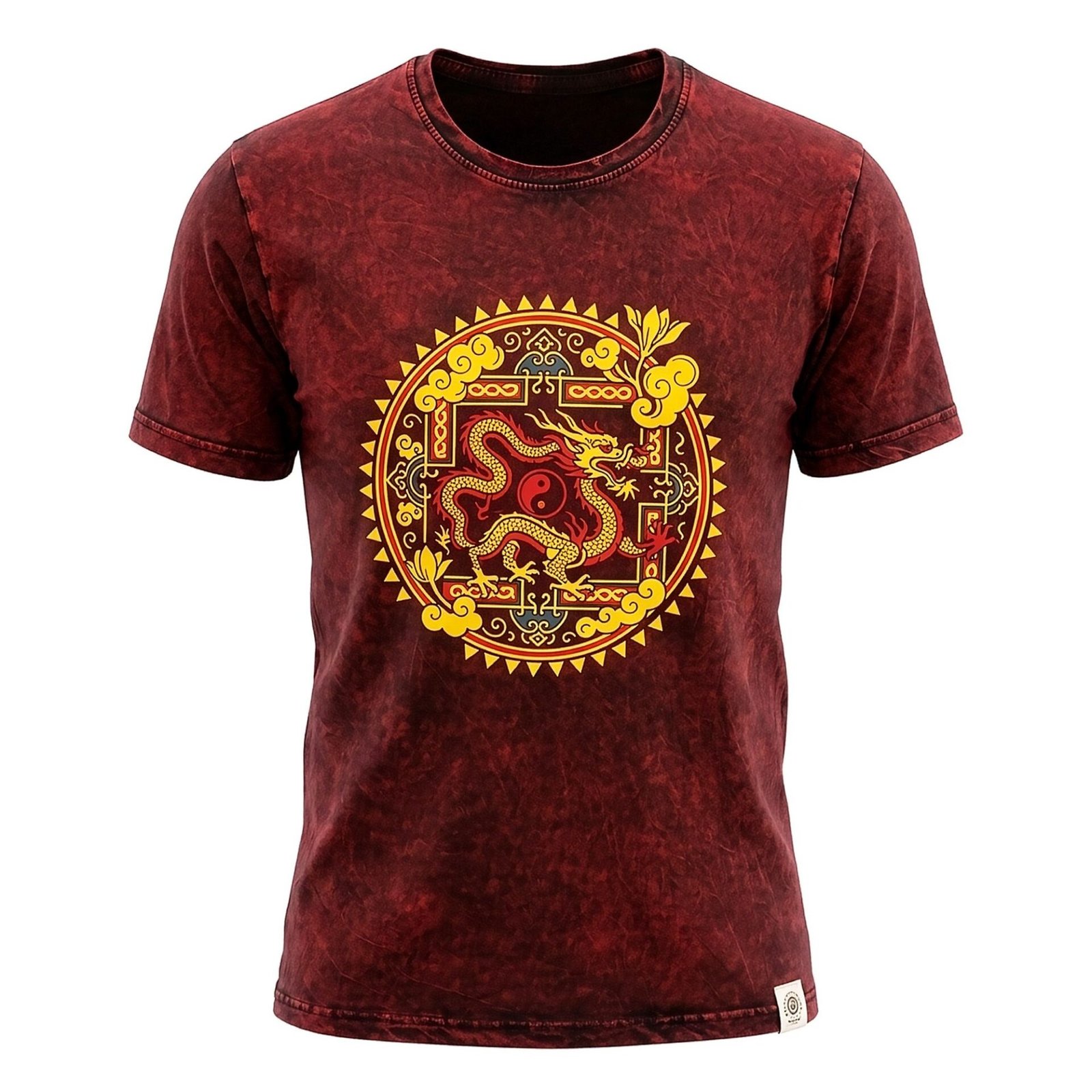 Nomad Sari Camiseta de algodón lavado a la piedra - Mandala de dragón - granate - Grande - Imagen 5