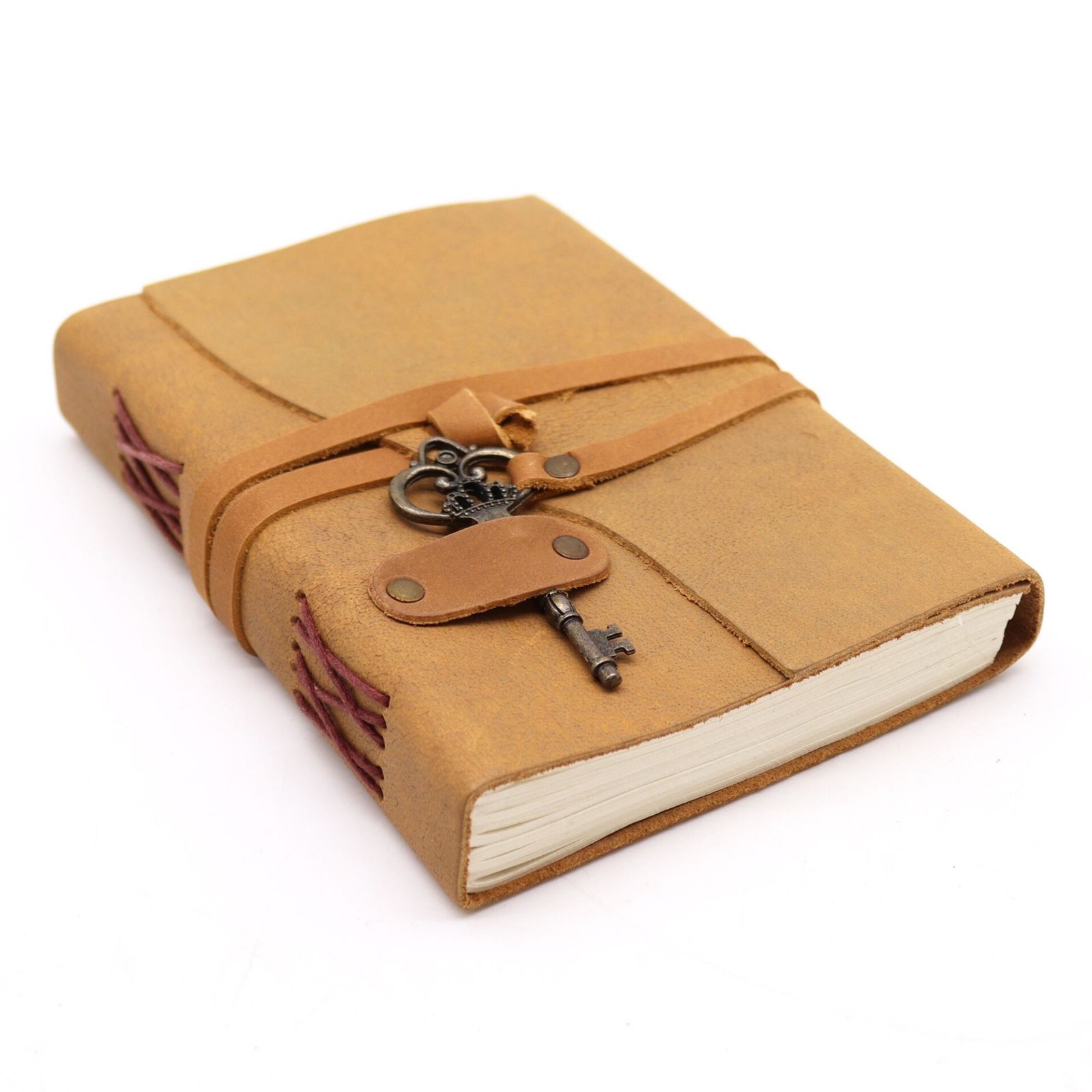 Cuaderno de Cuero Artesanal Tono Marrón con Llave y Cierre Vintage - Imagen 2