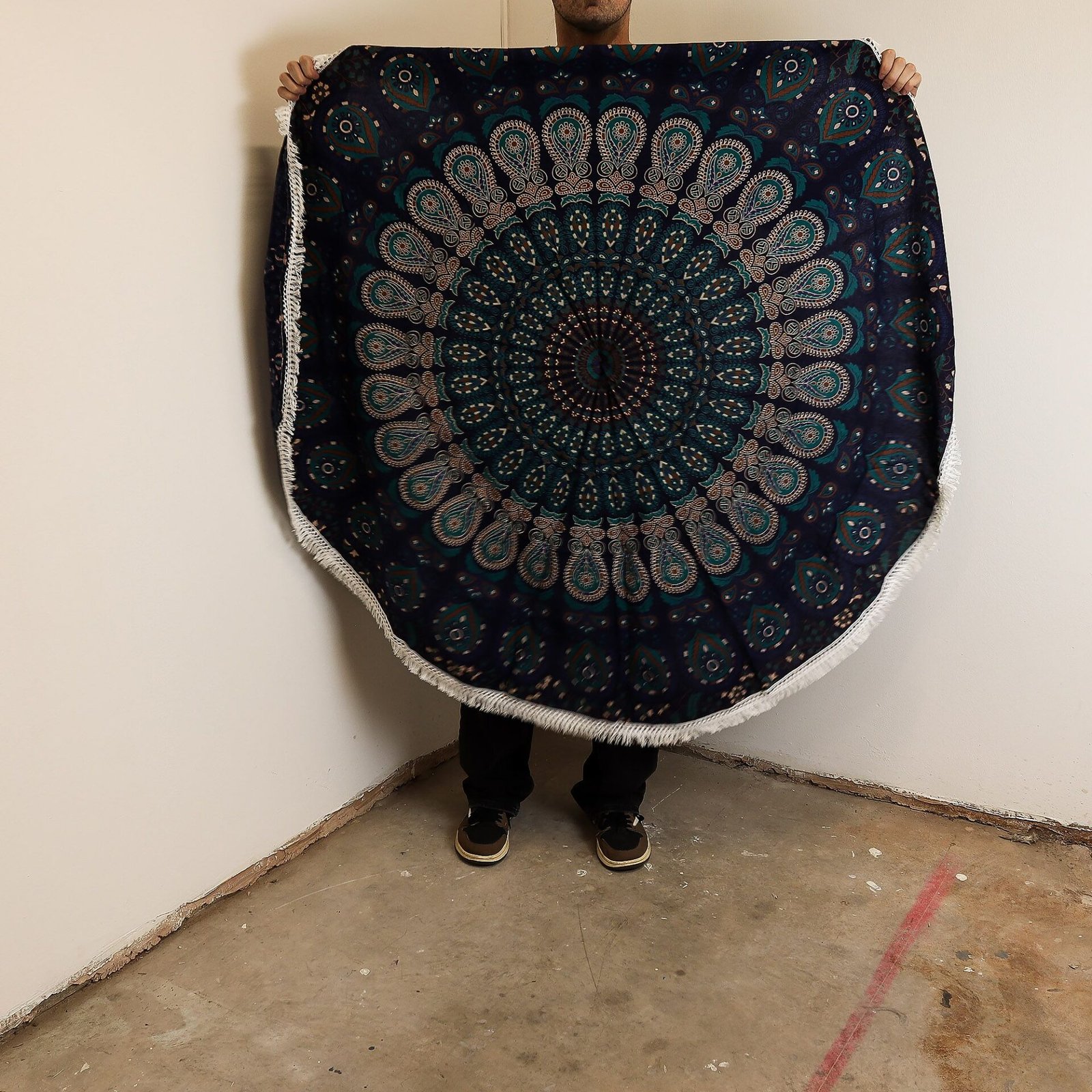 Pequeño Mandala Roundie de algodón (130 cm) - Azules de pavo real - Imagen 2