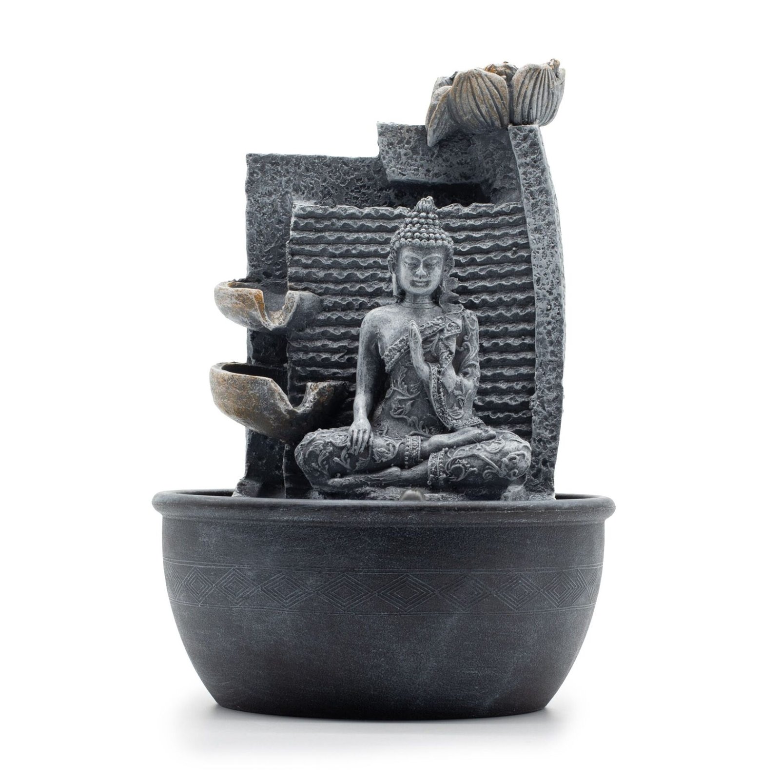 Fuente de agua de mesa - 19x19x28cm - Buda, macetas en cascada con flor de loto - Imagen 2