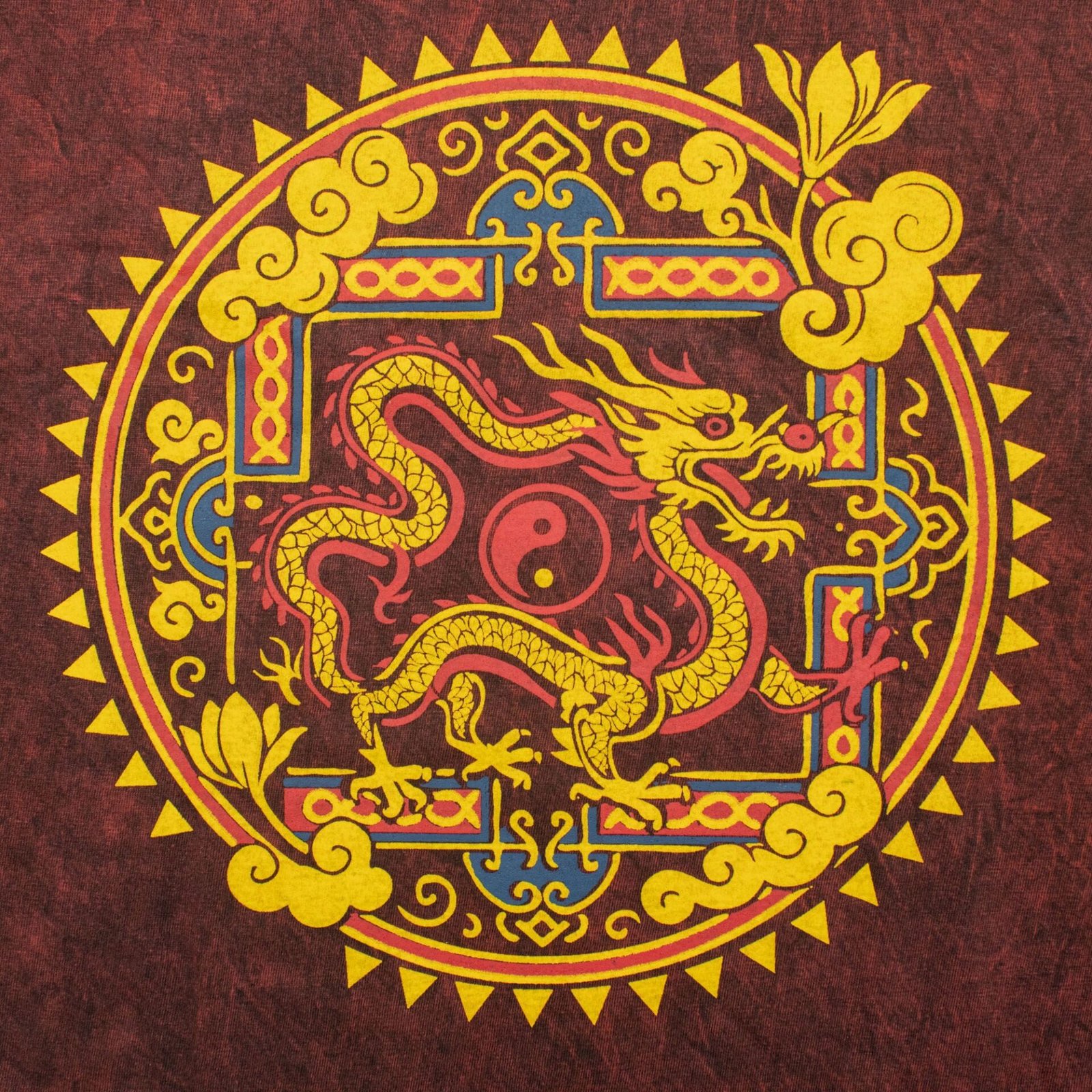 Nomad Sari Camiseta de algodón lavado a la piedra - Mandala de dragón - granate - Grande - Imagen 7